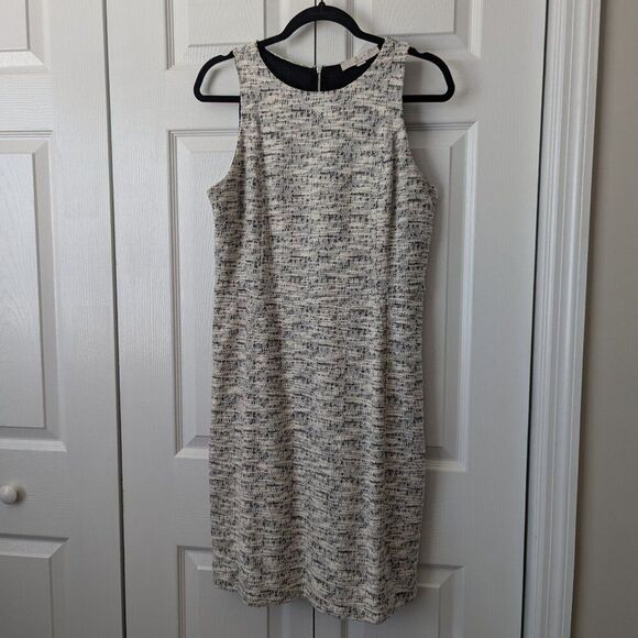 LOFT Women’s Sleeveless Tweed Knit Dress Size 8 | Black White Shift - Picture 1 of 7
